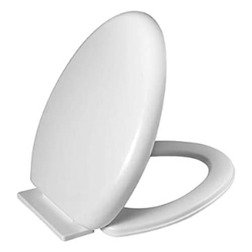 White Sleek Design Soft-Closing PP Toilet Seat Cover Commode (49 x 36.cm, Hinges Adjustment sideways 12.5-17 cm Front & Back 3 Cm)